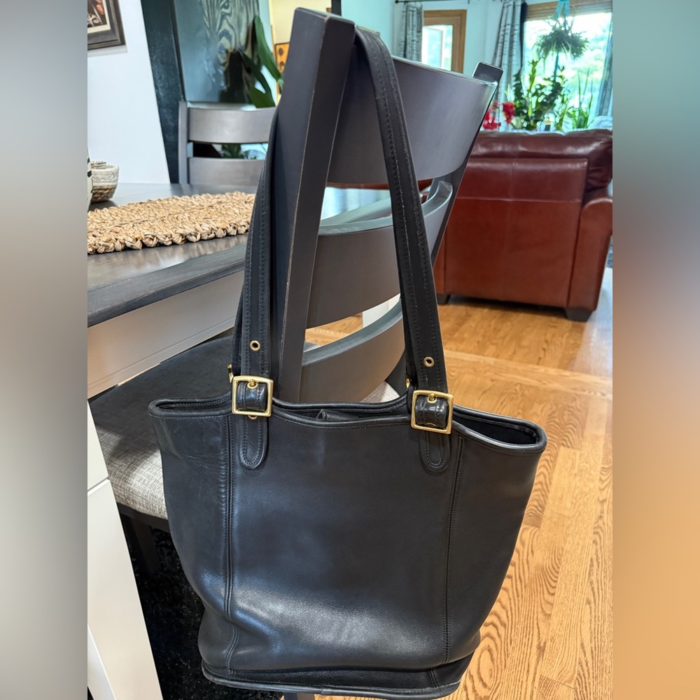 XL Vintage Coach Black Leather Tote Bag Purse